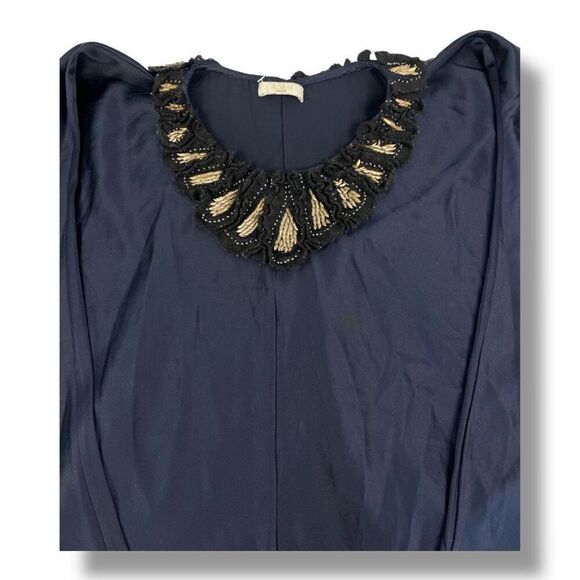 Adam by Adam Lippes Beaded Navy Blue Black Blouse Gold Top Size Medium - Picture 2 of 5